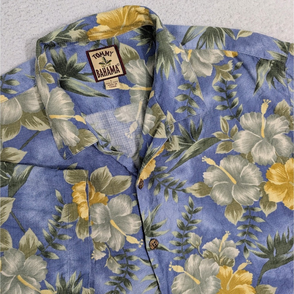 Tommy Bahama Short Sleeve Hawaiian Shirt 100% Silk TROPICAL Hibiscus Men's Large